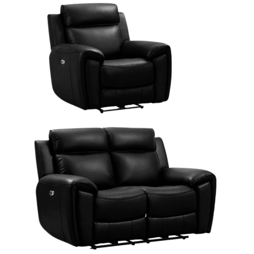 Annecy Genuine Leather Black Electric Power Recliner 2+1 Seater Sofa Set