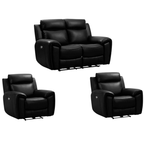 Annecy Genuine Leather Black Electric Power Recliner 2+1+1 Seater Sofa Set