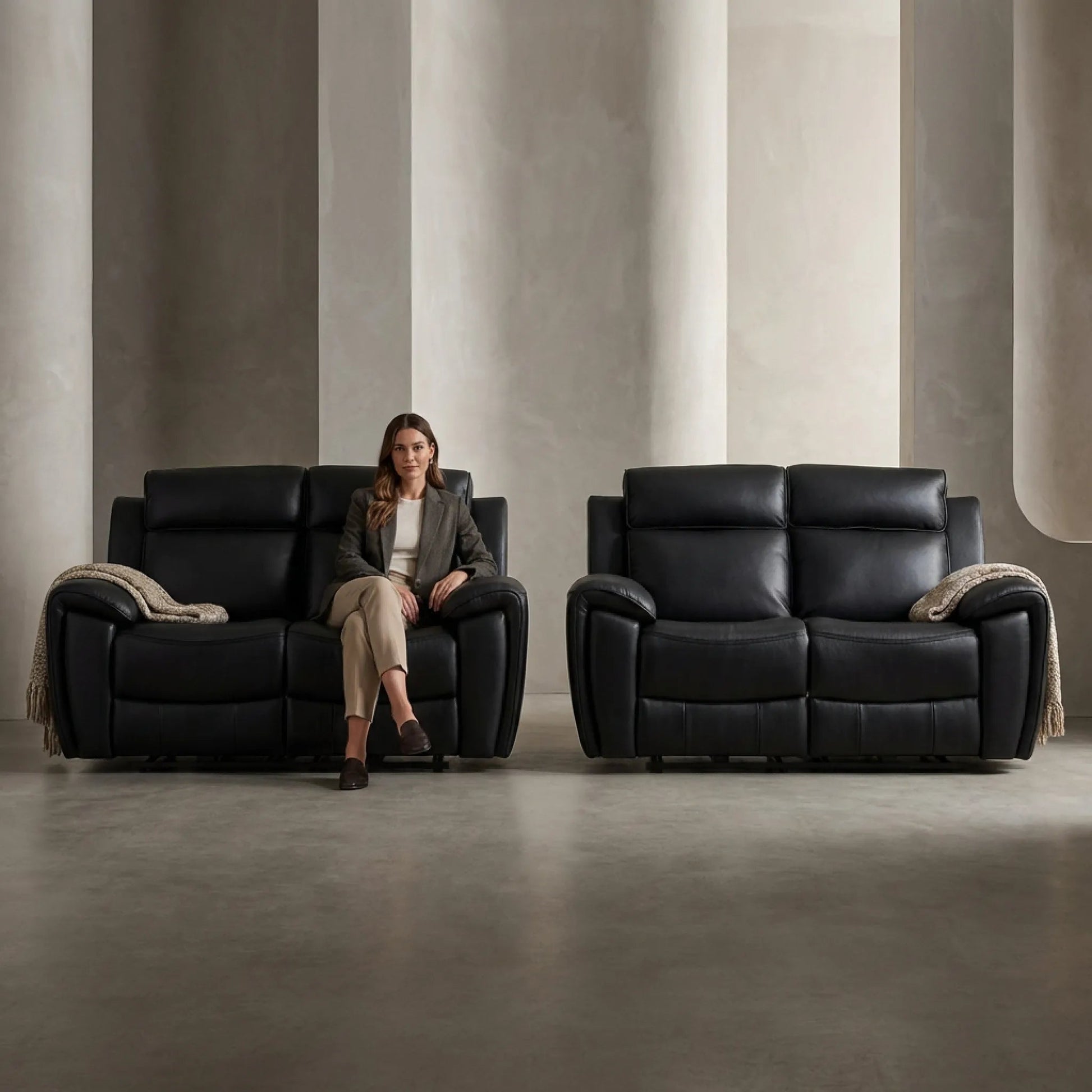 Annecy Genuine Leather Black Electric Recliner 2+2 Seater Sofa Set - view 3 - Furniture Instore