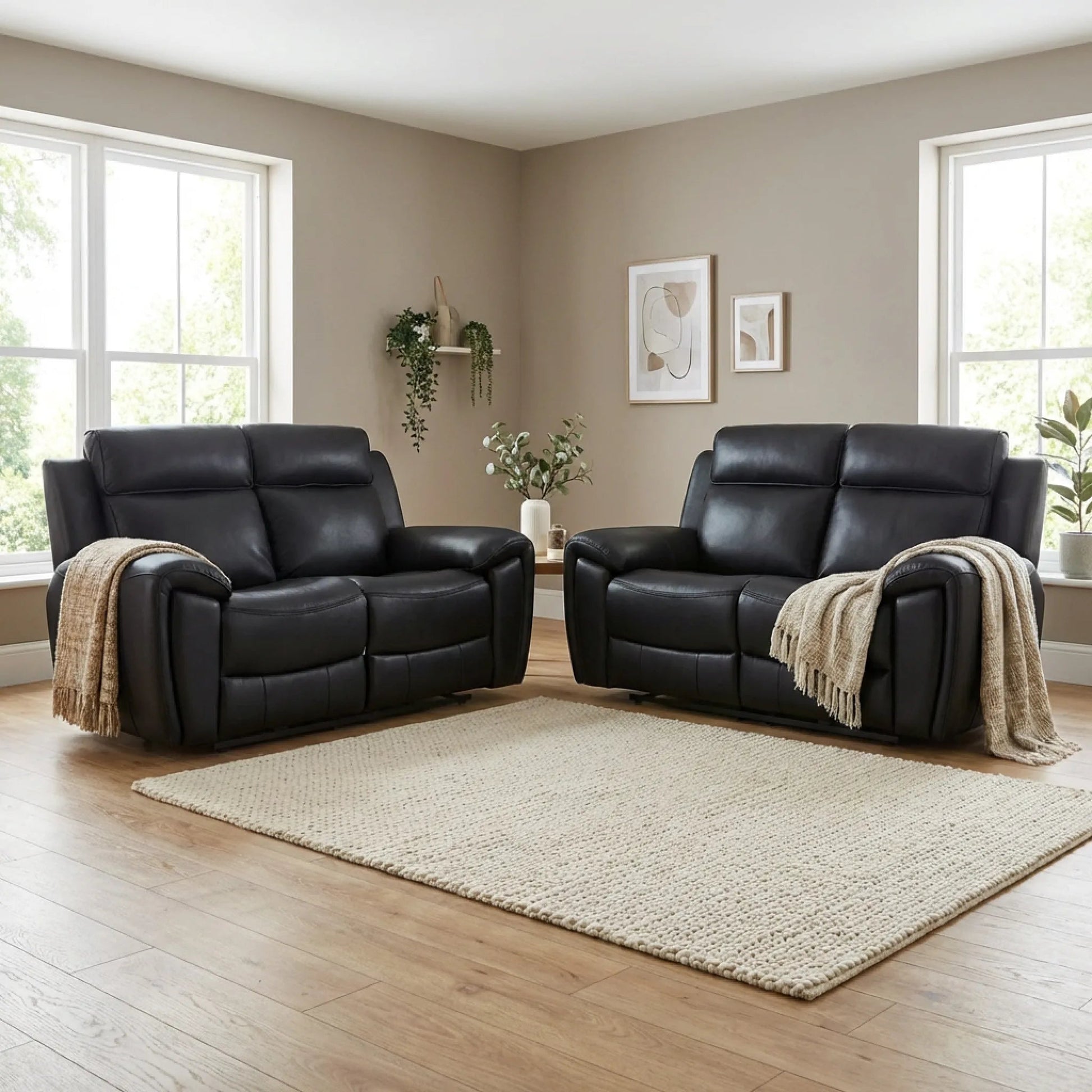 Annecy Genuine Leather Black Electric Recliner 2+2 Seater Sofa Set - view 4 - Furniture Instore