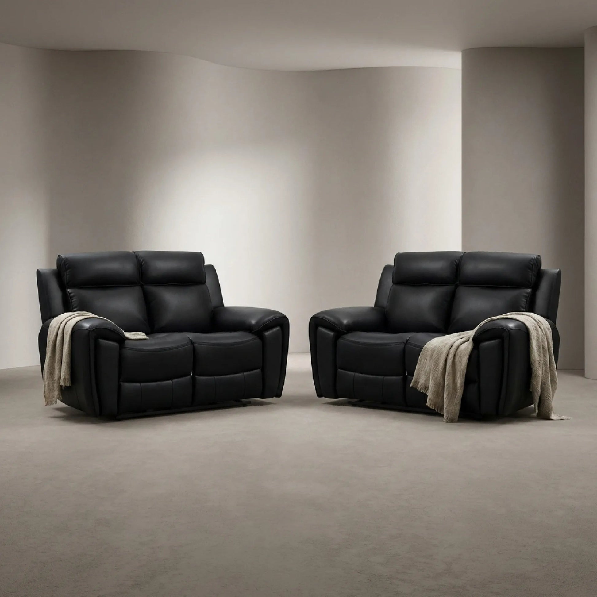 Annecy Genuine Leather Black Electric Recliner 2+2 Seater Sofa Set - view 2 - Furniture Instore