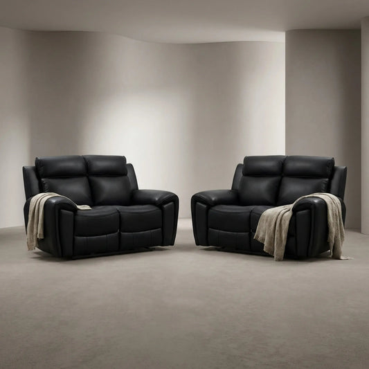 Annecy Genuine Leather Black Electric Power Recliner 2+2 Seater Sofa Set - Furniture Instore