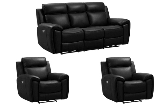 Annecy Genuine Leather Black Electric Power Recliner 3+1+1 Seater Sofa Set