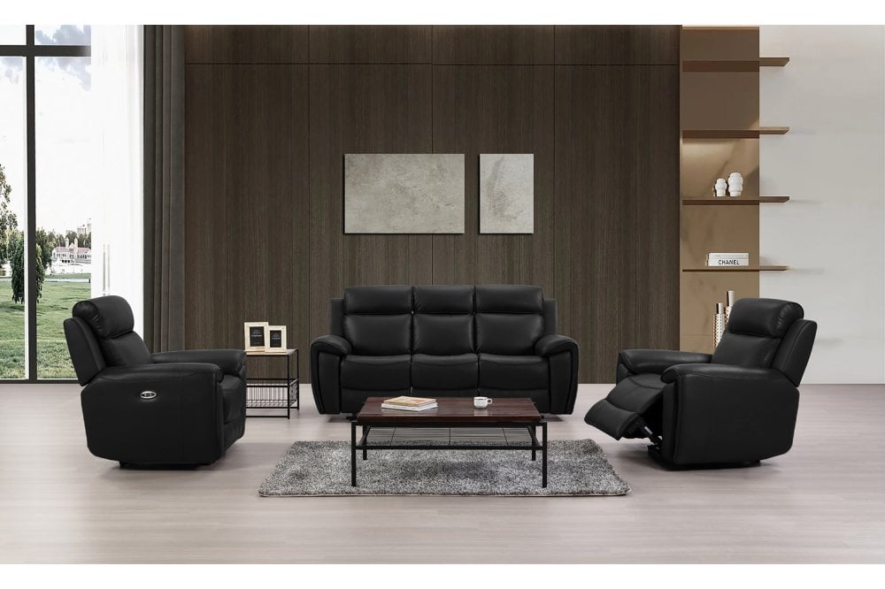 Annecy Genuine Leather Black Electric Power Recliner 3+1+1 Seater Sofa Set