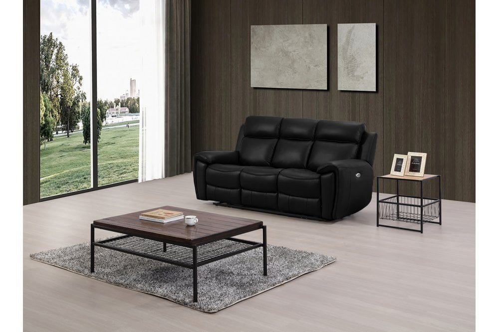 Annecy Genuine Leather Black Electric Power Recliner 3+1+1 Seater Sofa Set