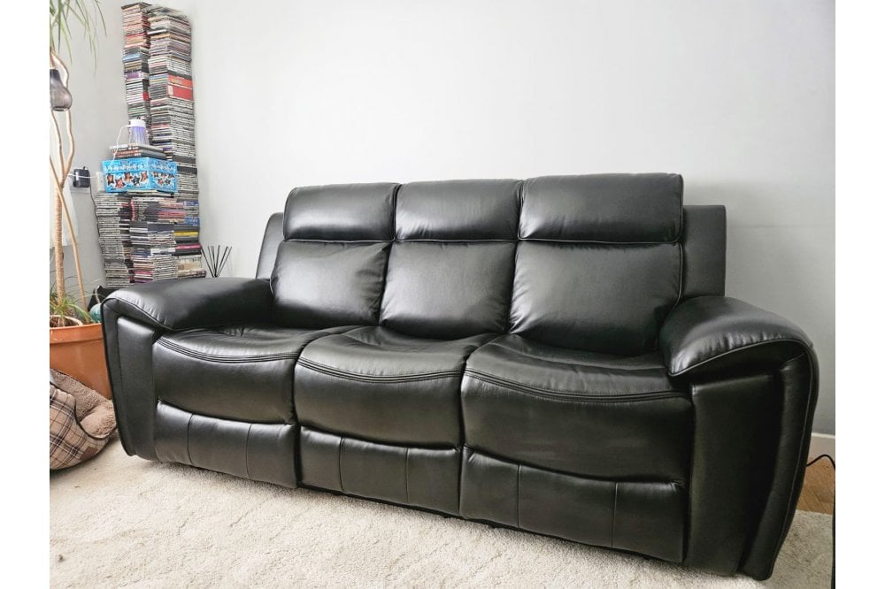 Annecy Genuine Leather Black Electric Power Recliner 3+1+1 Seater Sofa Set