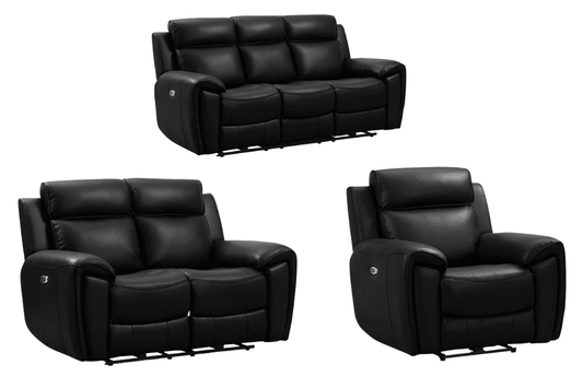 Annecy Genuine Leather Black Electric Power Recliner 3+2+1 Seater Sofa Set