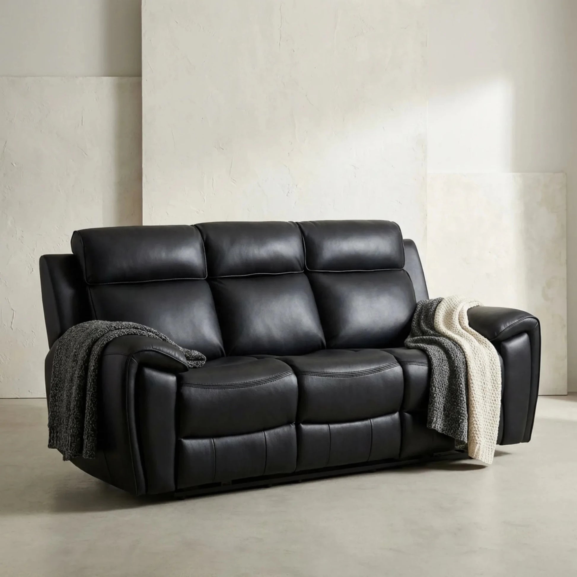 3 seater leather recliner couch black luxury