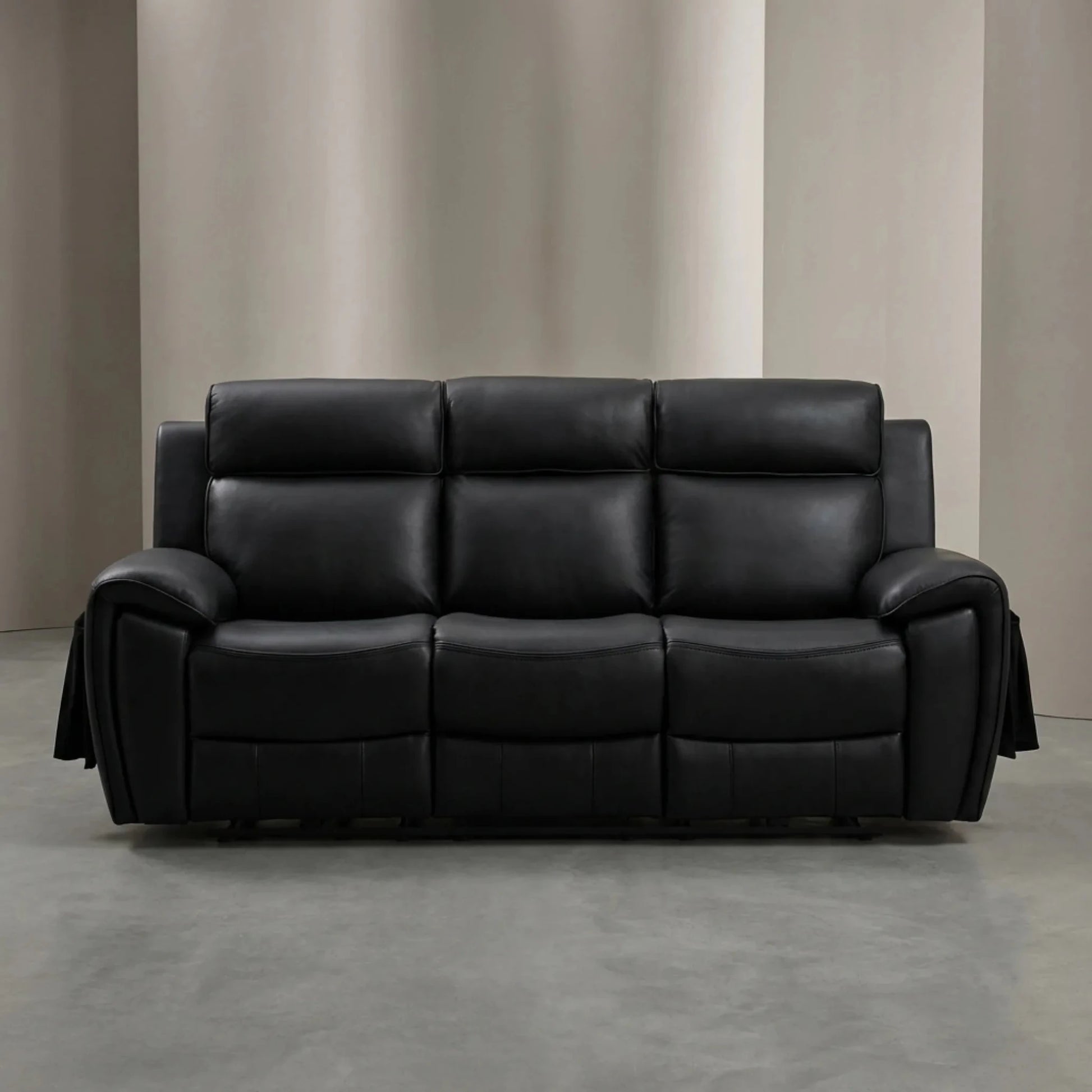 black leather sofa with power recliner function