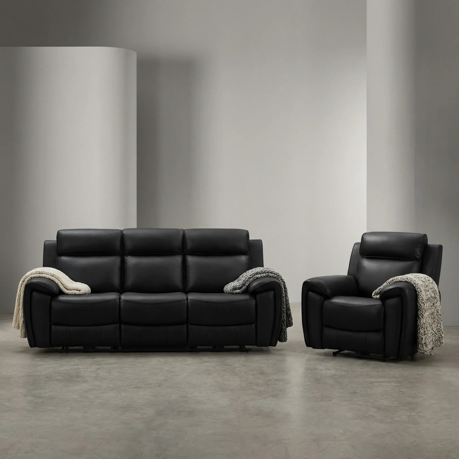 Genuine leather black sofa set