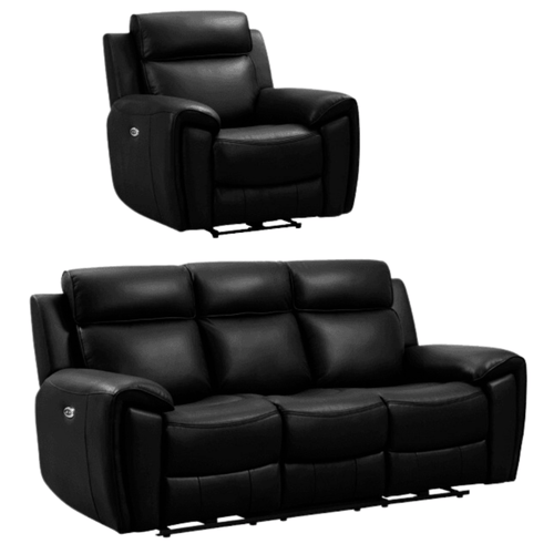 Annecy Genuine Leather Black Electric Power Recliner 3+1 Seater Sofa Set