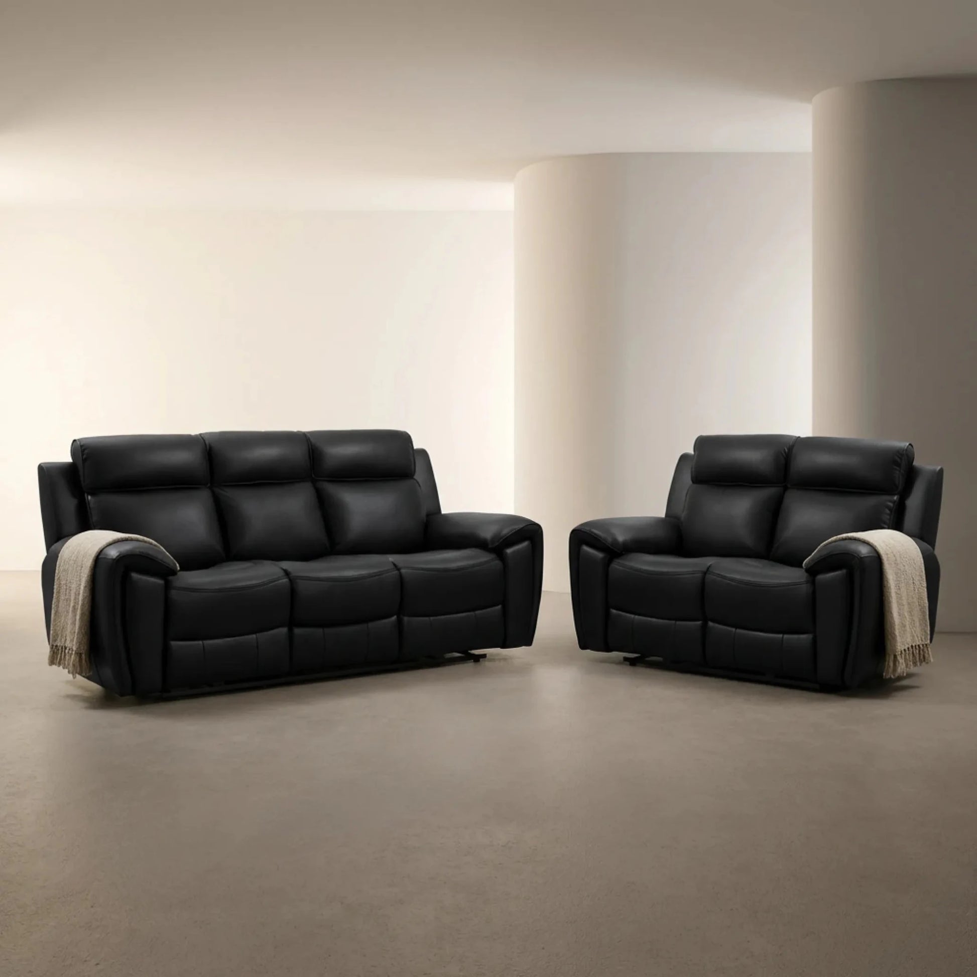 Black electric reclining sofa set
