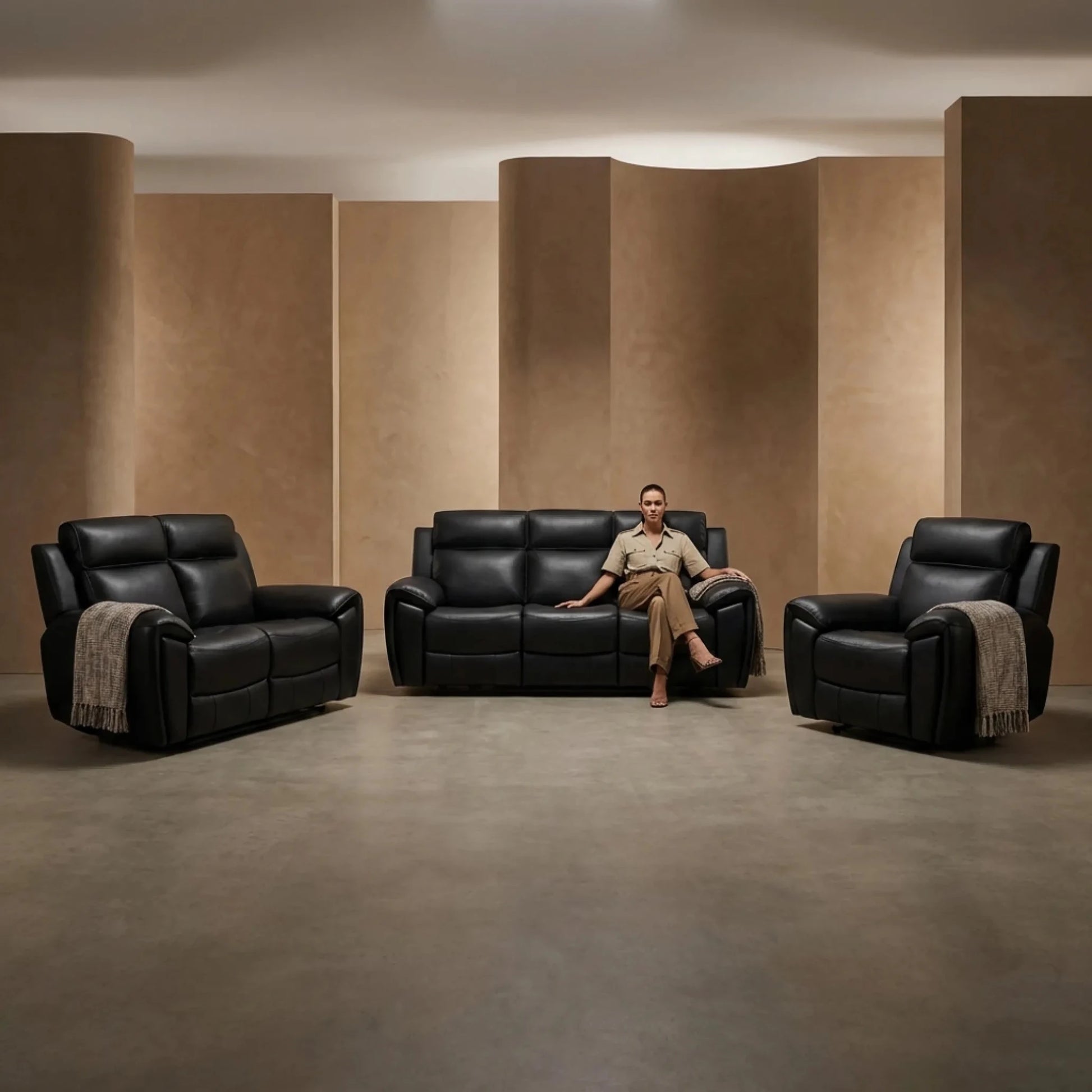 black power recliner sofa set