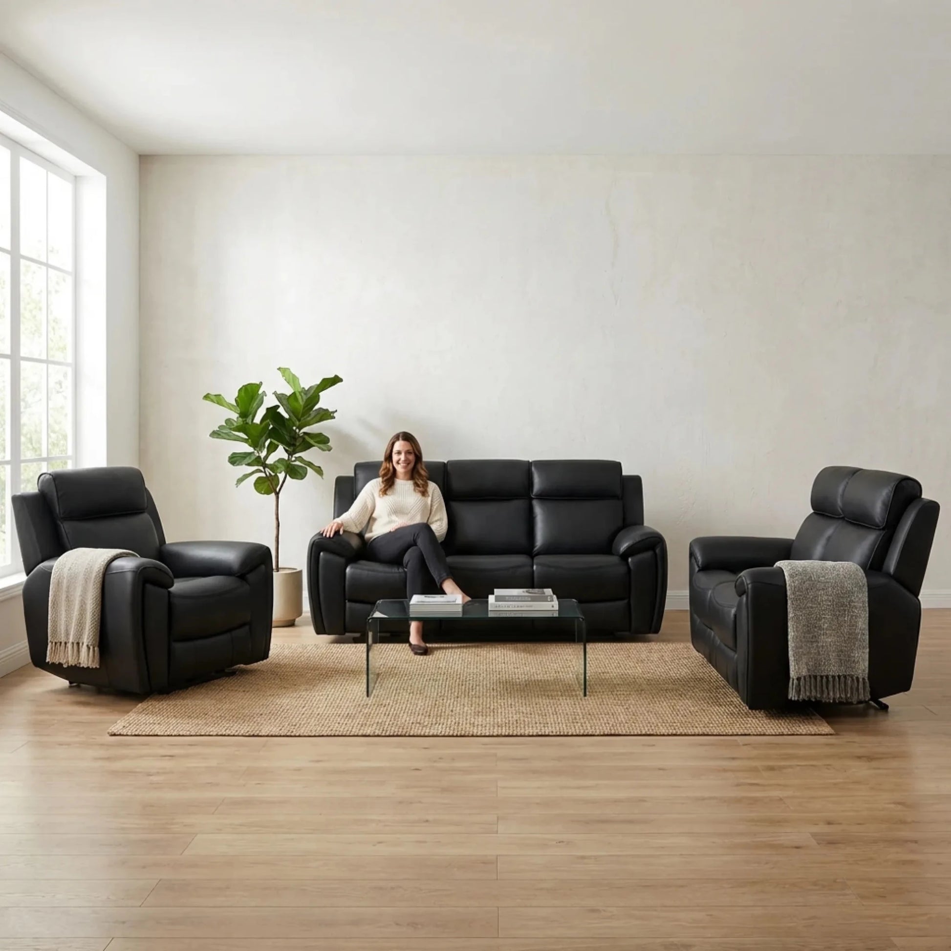 electric recliner sofa set black
