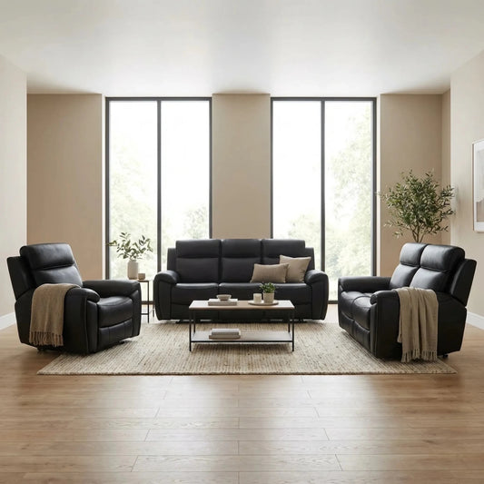 Annecy Genuine Leather Black Electric Power Recliner 3+2+1 Seater Sofa Set - Furniture Instore