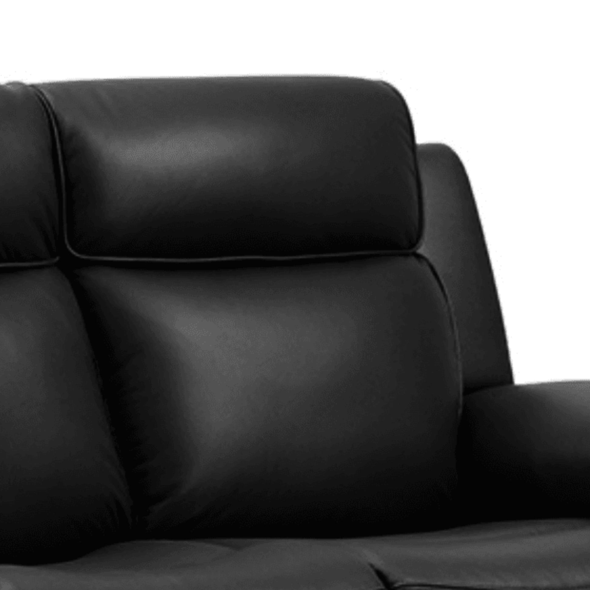 Close-up of a black leather sofa on a white background