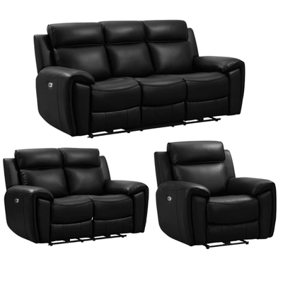 Annecy Genuine Leather Black Electric Power Recliner 3+2+1 Seater Sofa Set