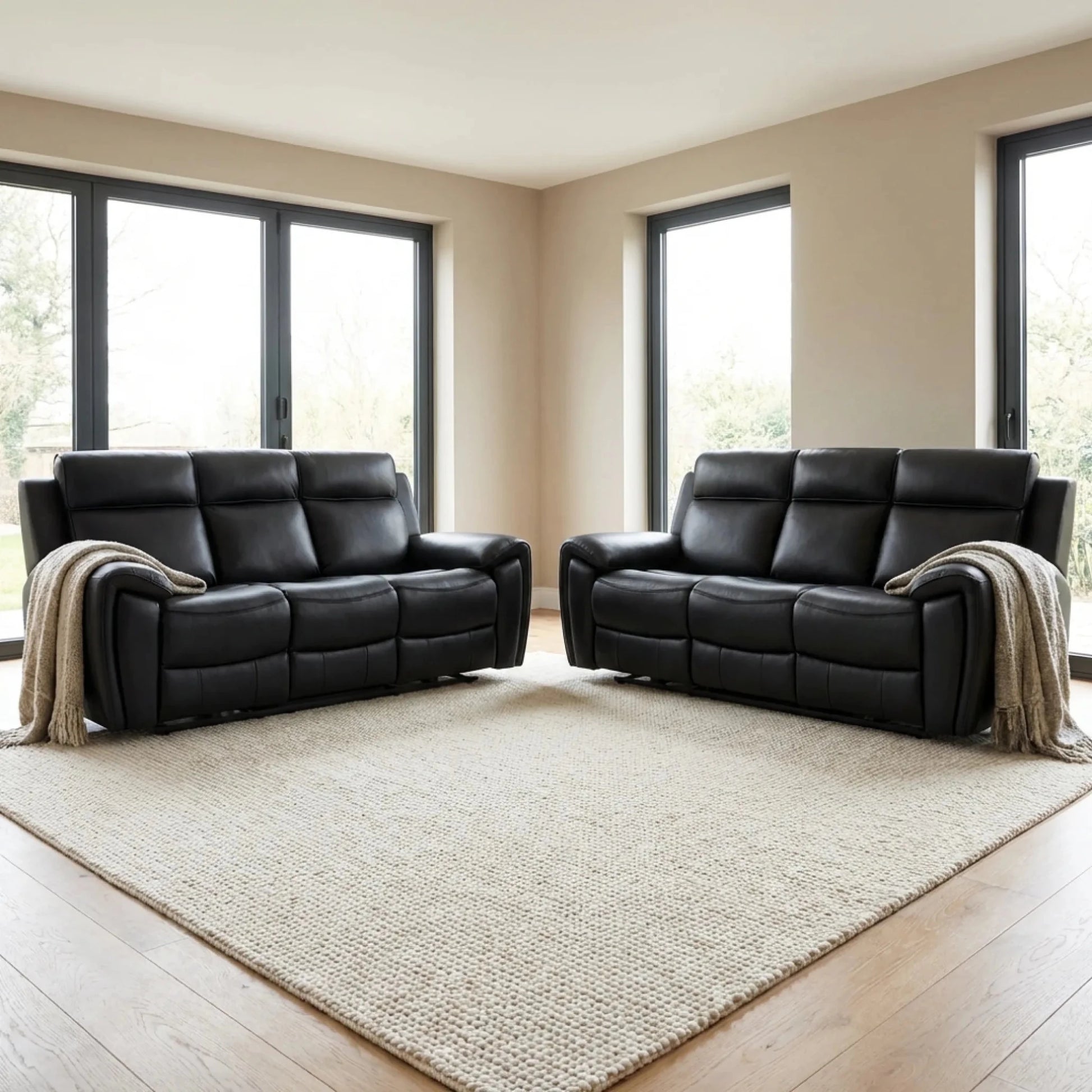 Annecy Genuine Leather Black Electric Power Recliner 3+3 Seater Sofa Set - Furniture Instore