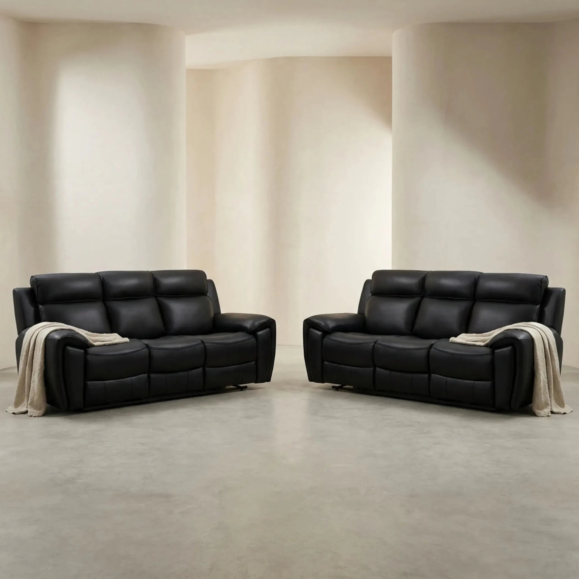 Annecy Genuine Leather Black Electric Power Recliner 3+3 Seater Sofa Set - Furniture Instore