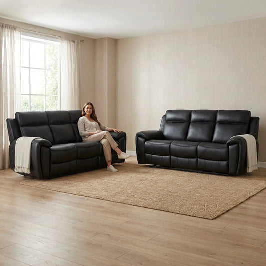 Annecy Genuine Leather Black Electric Power Recliner 3+3 Seater Sofa Set - Furniture Instore