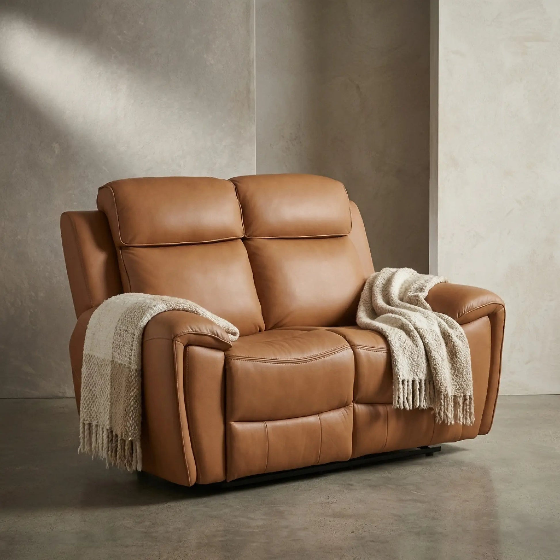 Annecy Genuine Leather Caramel Electric Power Recliner 2 Seater Sofa - Furniture Instore