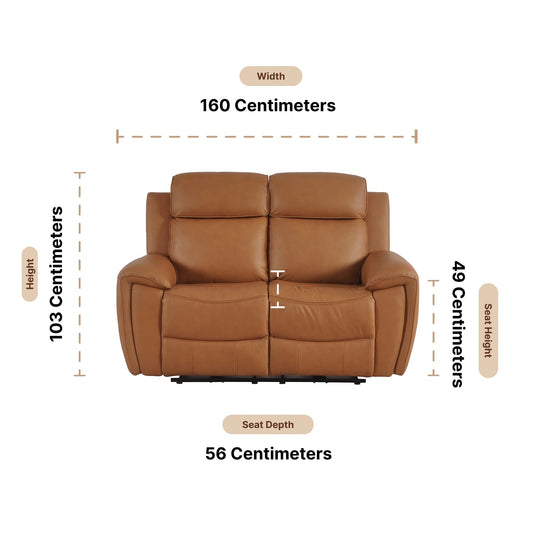 Annecy Genuine Leather Caramel Electric Power Recliner 2 Seater Sofa - Furniture Instore