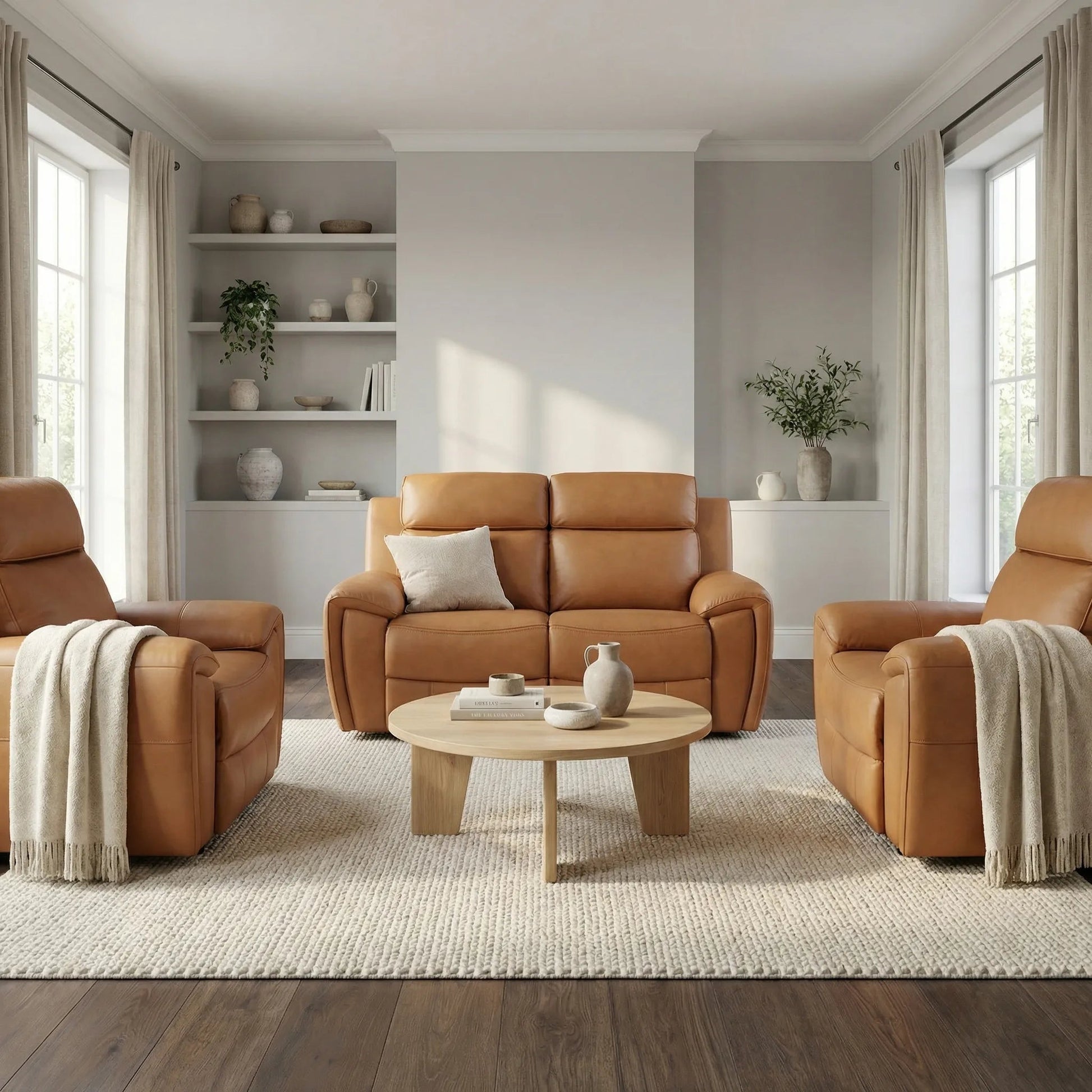 Power reclining caramel sofa