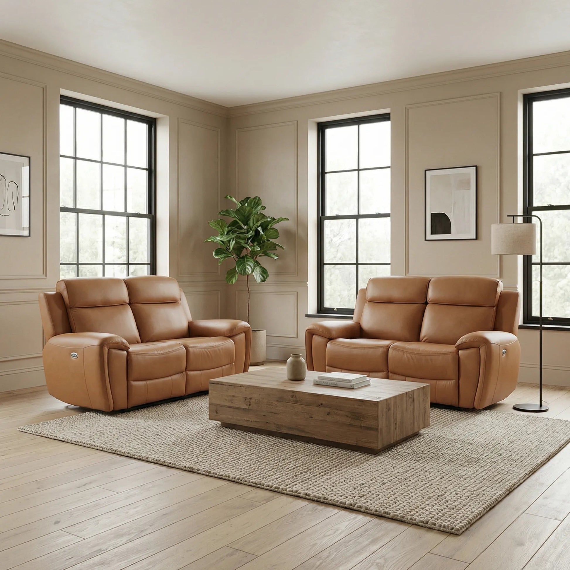 Annecy Genuine Leather Caramel Electric Power Recliner 2+2 Seater Sofa Set - Furniture Instore