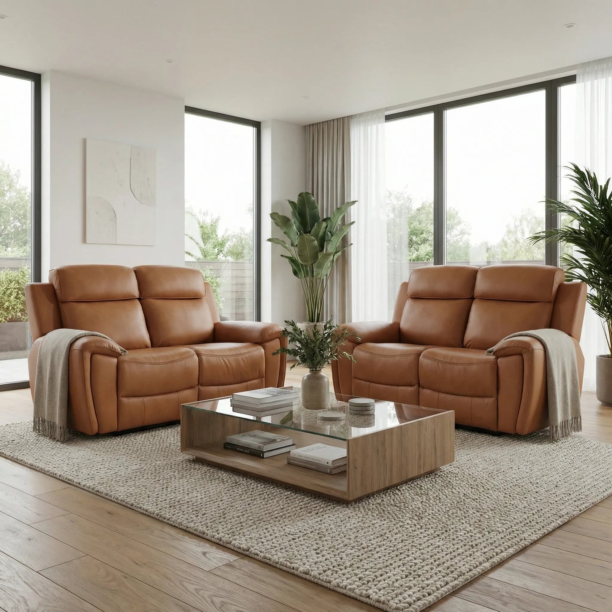 Annecy Genuine Leather Caramel Electric Power Recliner 2+2 Seater Sofa Set - Furniture Instore