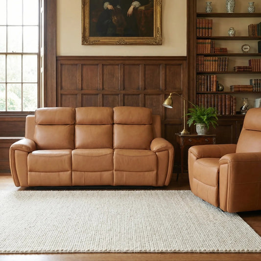 Annecy Genuine Leather Caramel Electric Power Recliner 3+1 Seater Sofa Set - Furniture Instore