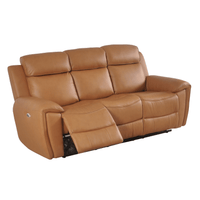 Brown leather sofa with reclining feature on a white background