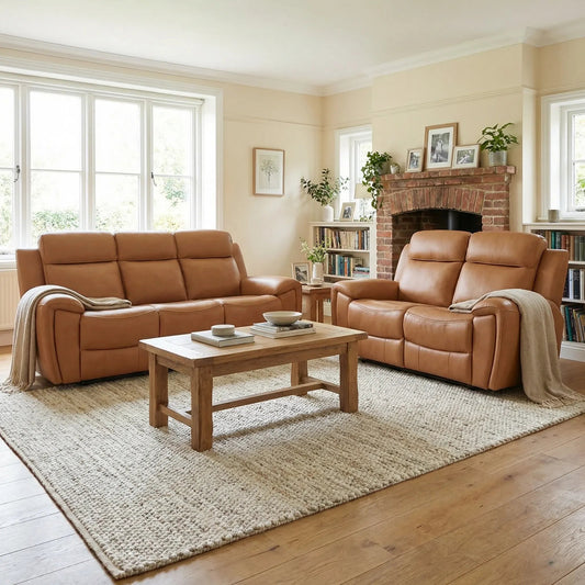 Annecy Genuine Leather Caramel Electric Power Recliner 3+2 Seater Sofa Set - Furniture Instore
