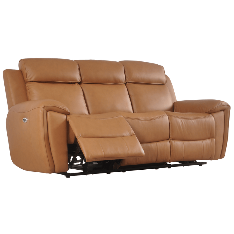 Brown leather reclining sofa on a white background