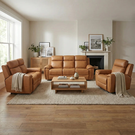 Annecy Genuine Leather Caramel Electric Power Recliner 3+2+1 Seater Sofa - Furniture Instore