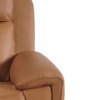 Close-up of a brown leather armchair on a white background