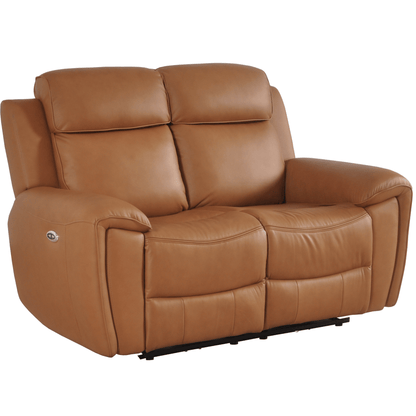 Brown leather reclining sofa on a white background