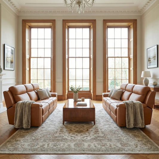 Annecy Genuine Leather Caramel Electric Power Recliner 3+3 Seater Sofa Set - Furniture Instore