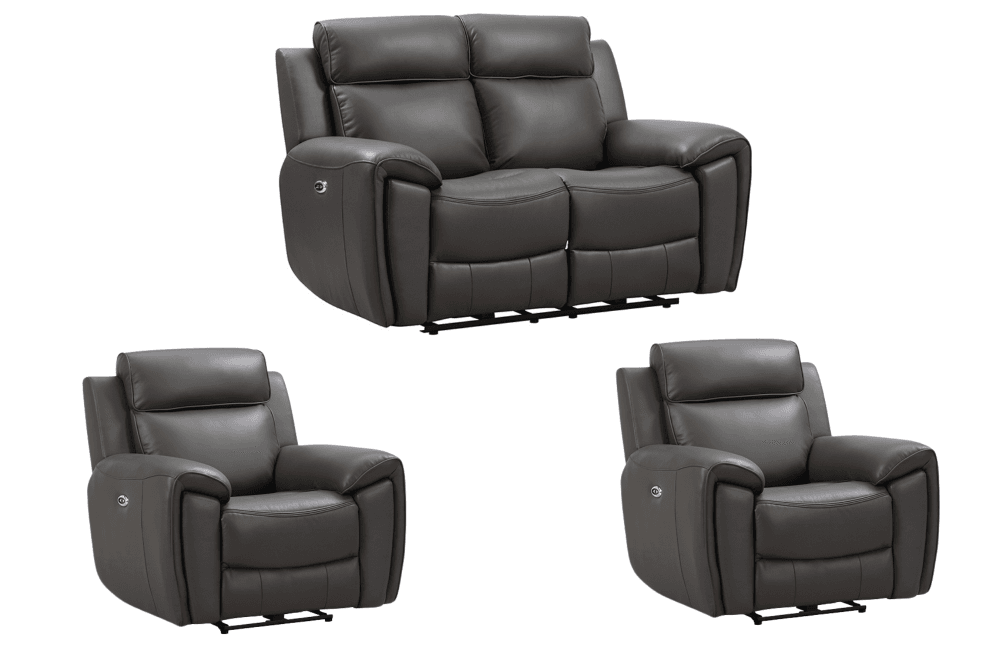Annecy Genuine Leather Grey Electric Power Recliner 2+1+1 Seater Sofa Set