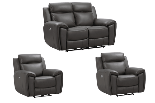 Annecy Genuine Leather Grey Electric Power Recliner 2+1+1 Seater Sofa Set