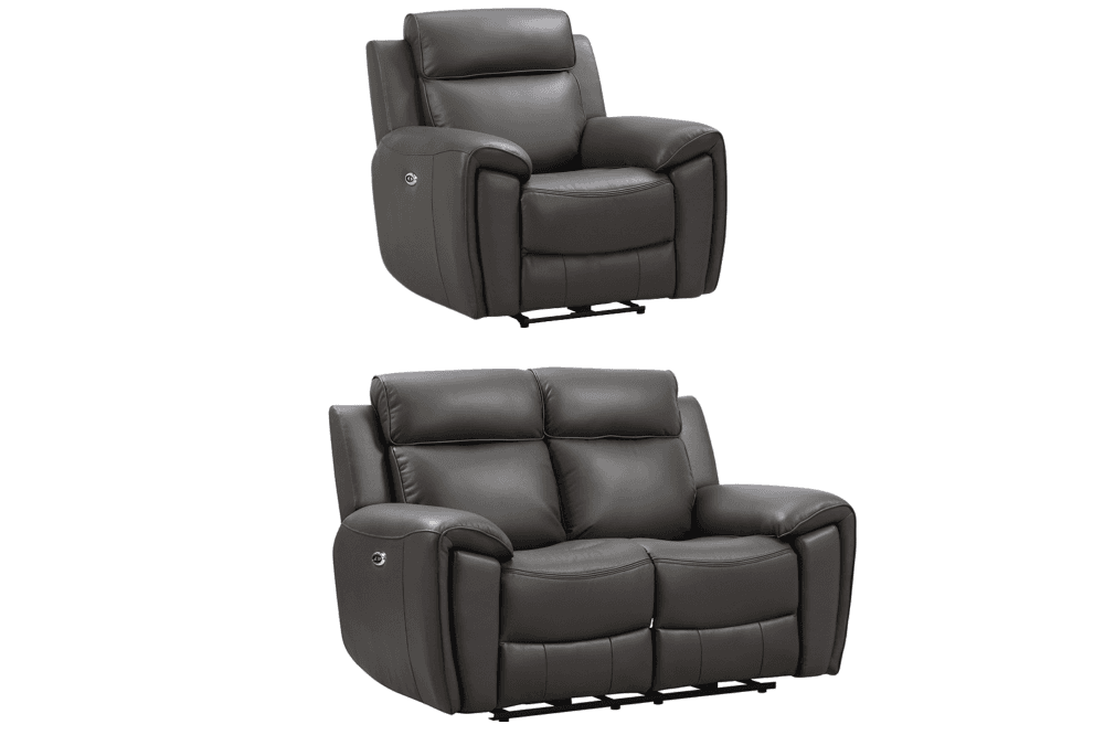 Annecy Genuine Leather Grey Electric Power Recliner 2+1 Seater Sofa Set