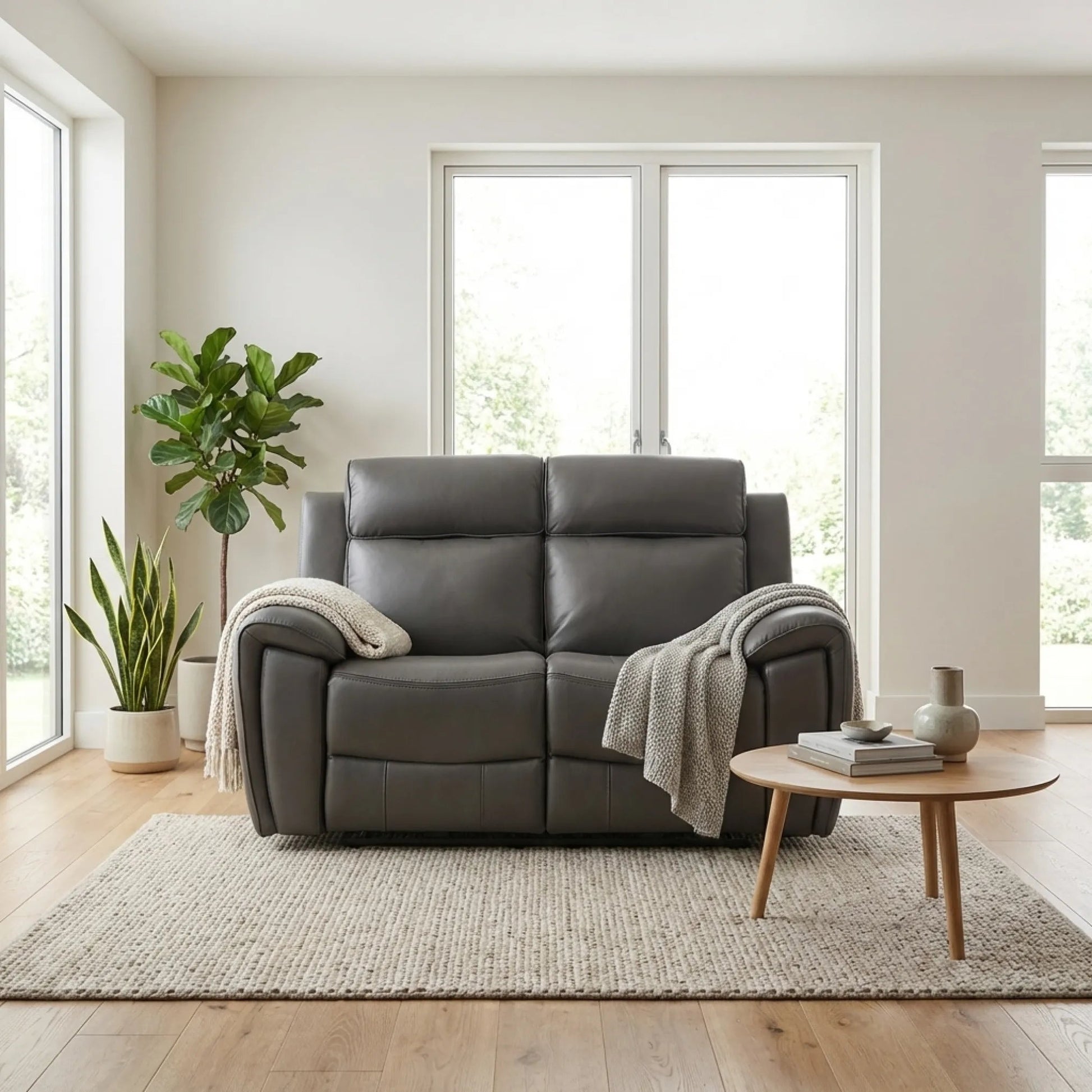 Annecy Genuine Leather Grey Electric Power Recliner 2 Seater - Furniture Instore