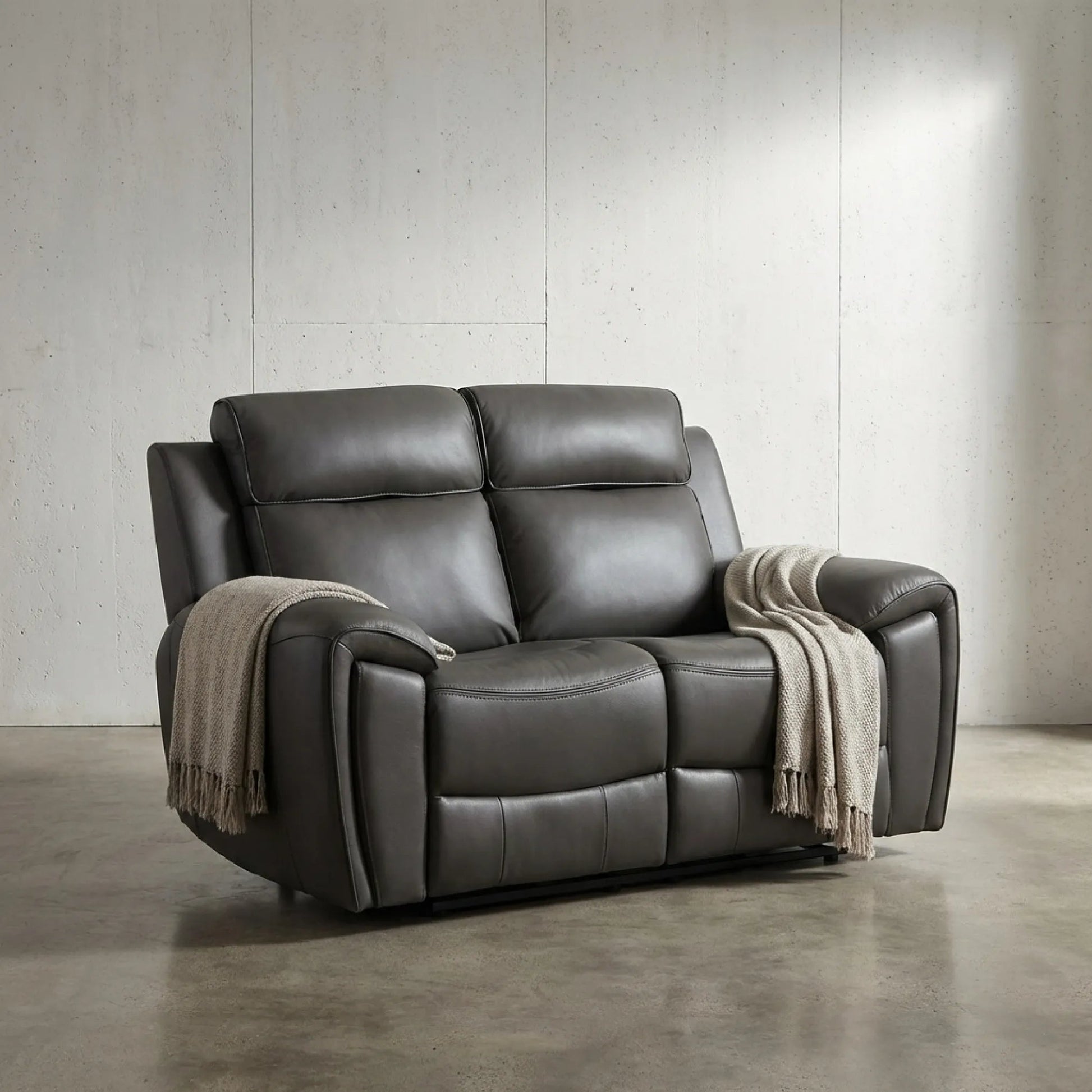 Annecy Genuine Leather Grey Electric Power Recliner 2 Seater - Furniture Instore