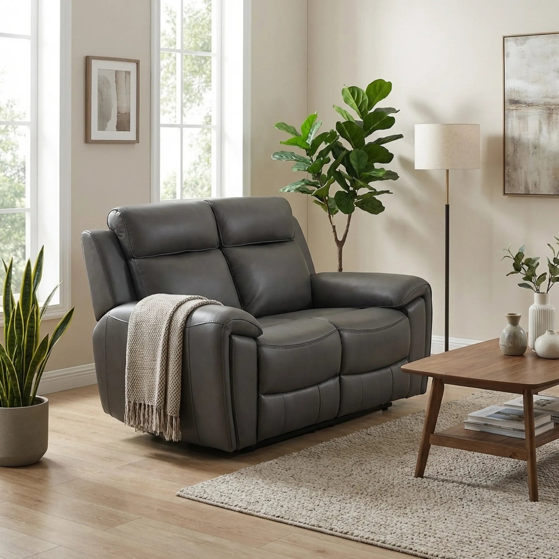 Annecy Genuine Leather Grey Electric Power Recliner 2 Seater - Furniture Instore