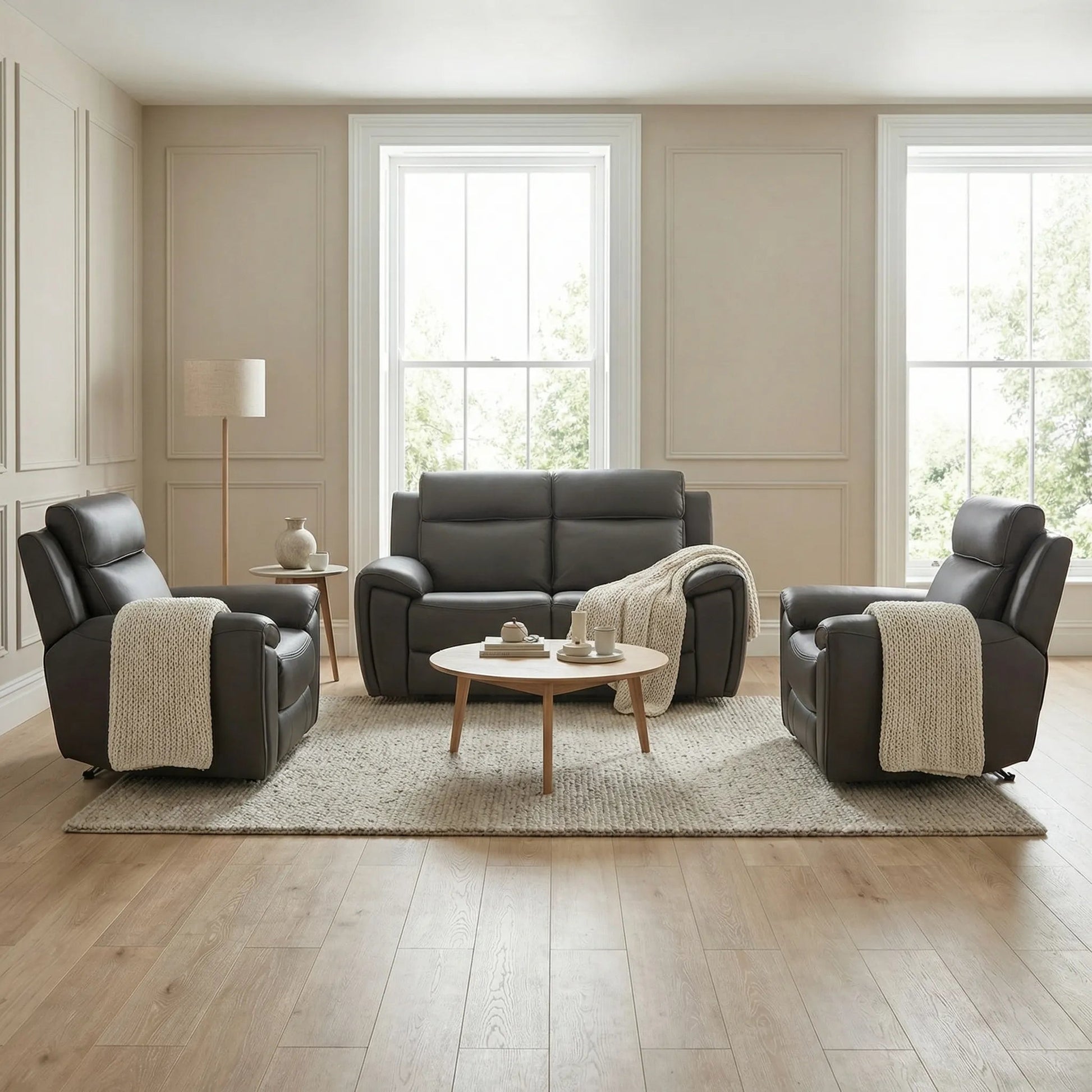 Annecy Genuine Leather Grey Electric Power Recliner 2+1+1 Seater Sofa Set - Furniture Instore