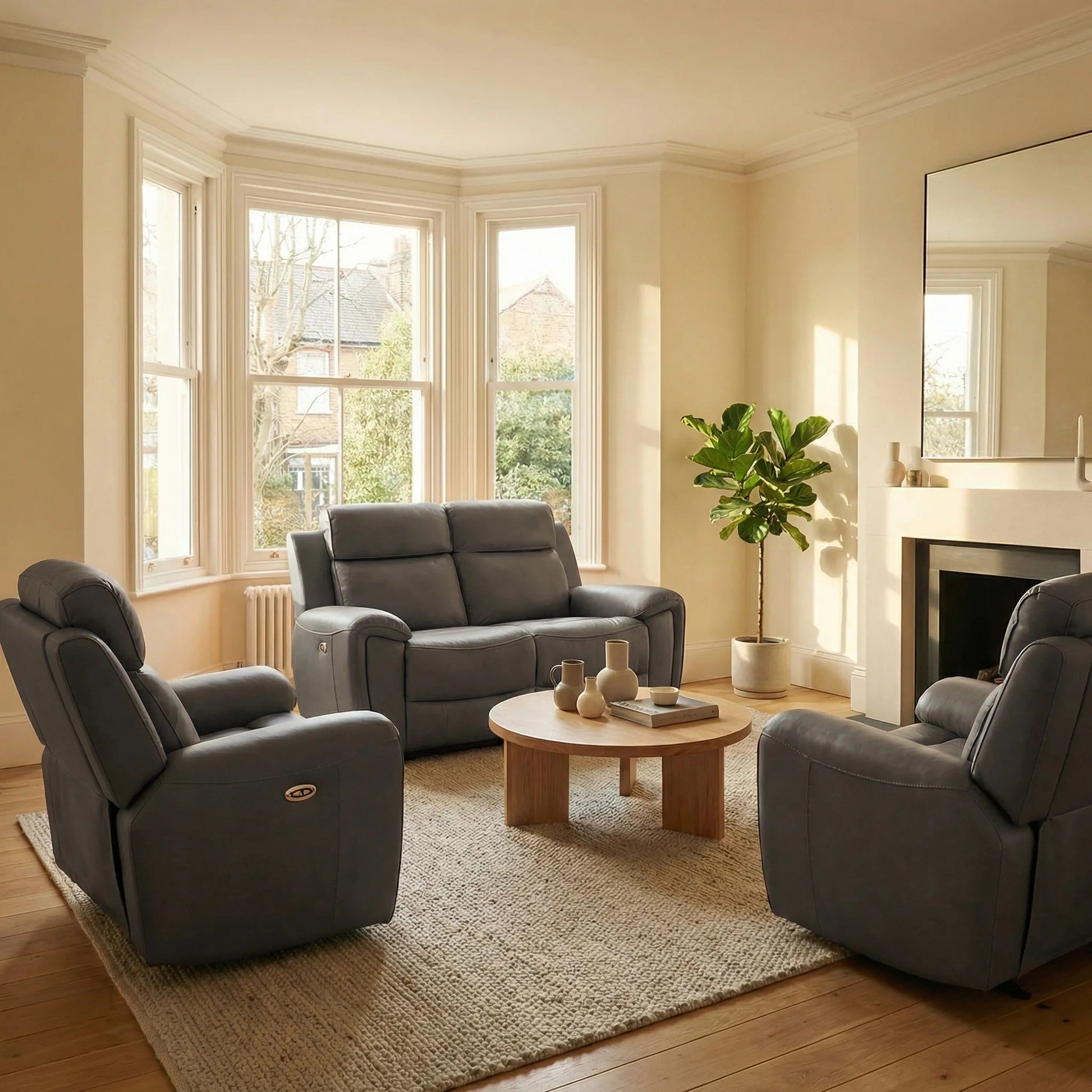 Annecy Genuine Leather Grey Electric Power Recliner 2+1+1 Seater Sofa Set - Furniture Instore