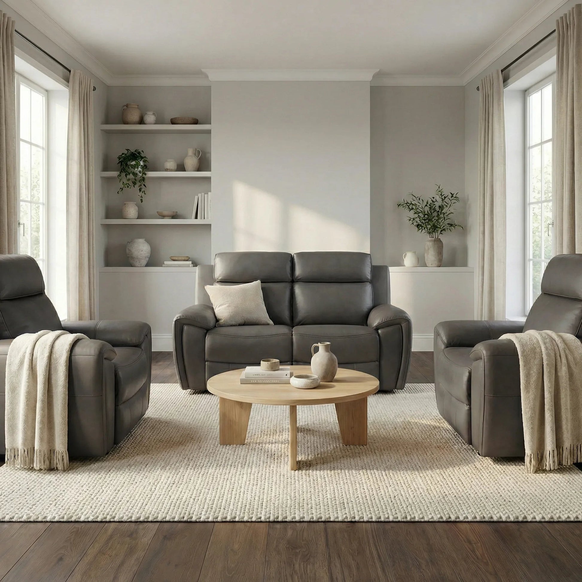 Annecy Genuine Leather Grey Electric Power Recliner 2+1+1 Seater Sofa Set - Furniture Instore