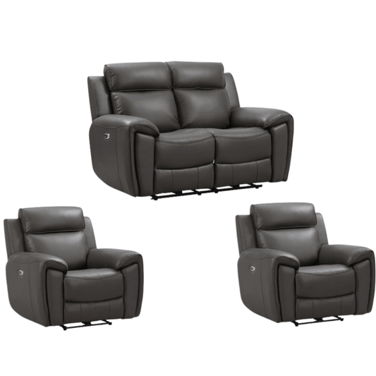 Gray leather recliner sofa set on a white background