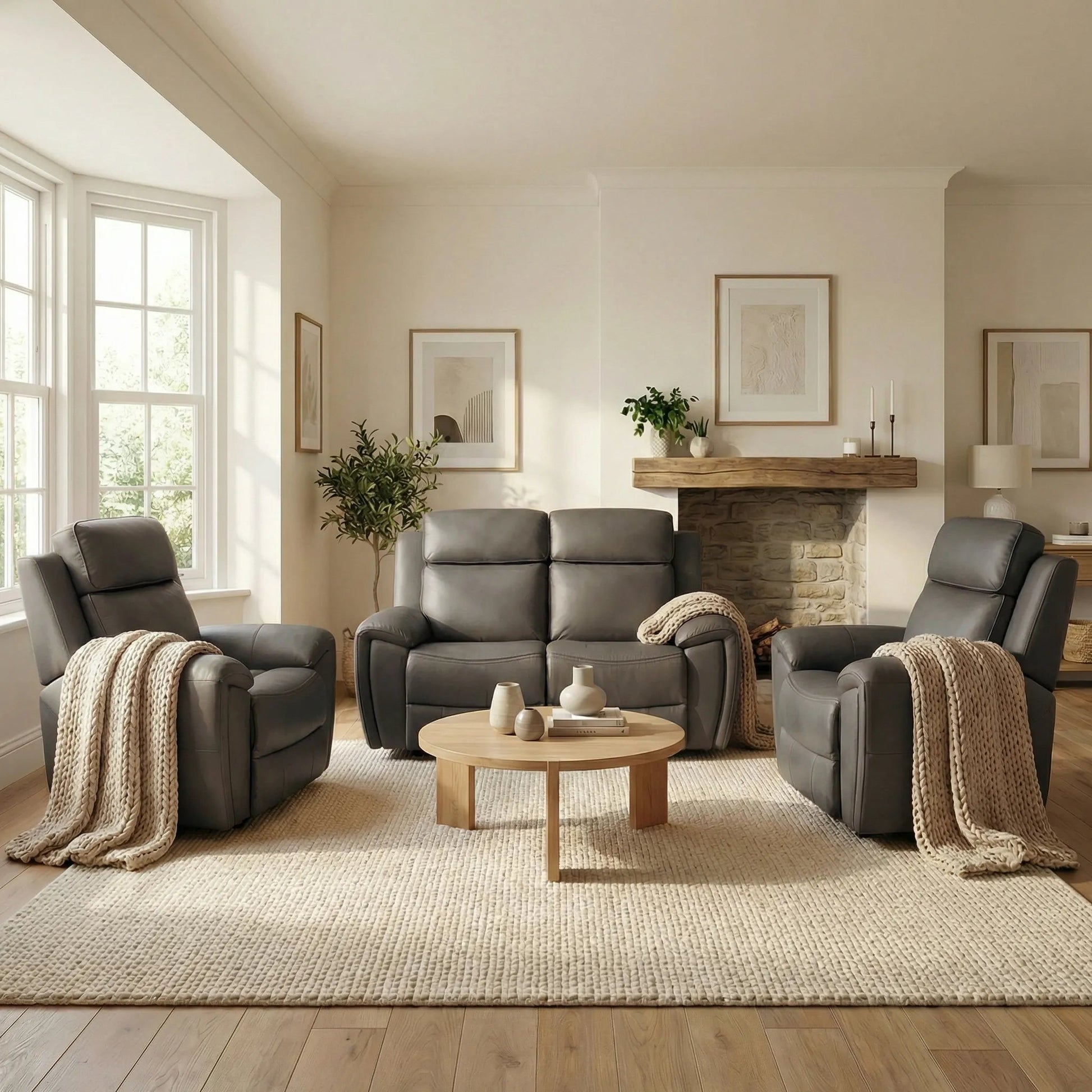 Annecy Genuine Leather Grey Electric Power Recliner 2+1+1 Seater Sofa Set - Furniture Instore