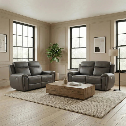 Annecy Genuine Leather Grey Electric Power Recliner 2+2 Seater Sofa Set - Furniture Instore