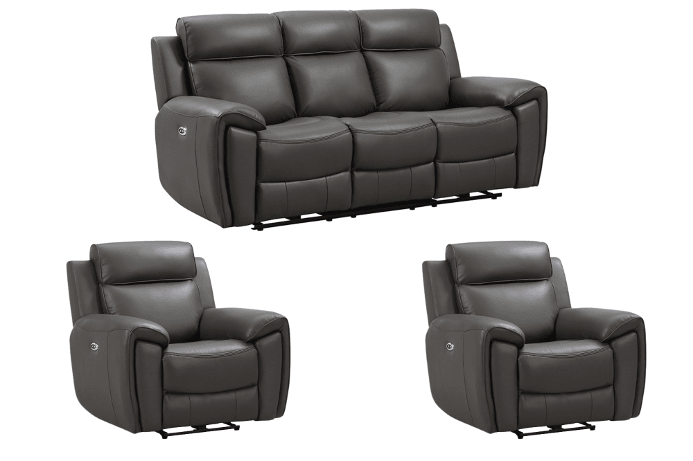 Annecy Genuine Leather Grey Electric Power Recliner 3+1+1 Seater Sofa Set